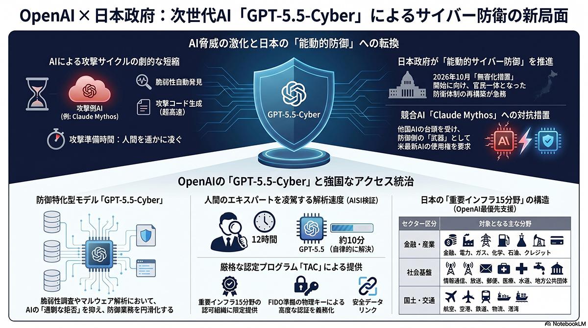 OpenAI、日本政府と一部企業にサイバー防御特化AI「GPT-5.5-Cyber」を