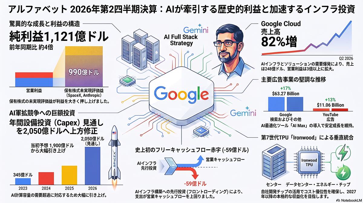 Google親会社Alphabet決算、SpaceX・Anthropic投資で純利益18兆円